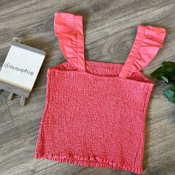 Old Navy Coastal Boho Sleeveless Ruffle Strap Square Neck Smocked Top in Coral M - Picture 5 of 10